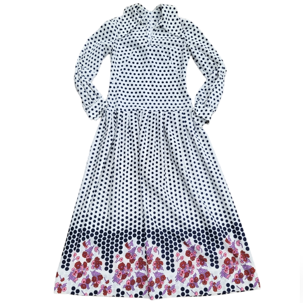 Vintage Drop Waist Polka Dot Long Sleeve Dress